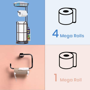 TreeLen [Upgrade] Toilet Paper Holder Stand with Shelf Tissue Holders for Bathroom FreeStanding Bath Tissue Roll Holder for Mega Rolls/Phone/Wipe/Magazine-Bronze
