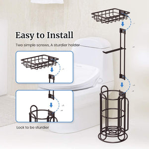 TreeLen [Upgrade] Toilet Paper Holder Stand with Shelf Tissue Holders for Bathroom FreeStanding Bath Tissue Roll Holder for Mega Rolls/Phone/Wipe/Magazine-Bronze