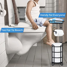Load image into Gallery viewer, Toilet Paper Holder Stand Tissue Paper Roll Dispenser with Shelf for Bathroom Storage Holds Reserve Mega Rolls-Matte Black
