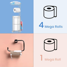 Load image into Gallery viewer, TreeLen Toilet Paper Holder Stand Tissue Holder for Bathroom Freestanding with Shelf Storage Mega Rolls//Phone/Wipe/Tablet/Books-Silver Gray
