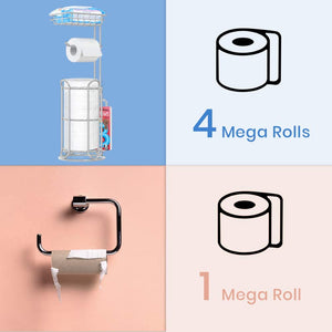 TreeLen Toilet Paper Holder Stand Tissue Holder for Bathroom Freestanding with Shelf Storage Mega Rolls//Phone/Wipe/Tablet/Books-Silver Gray