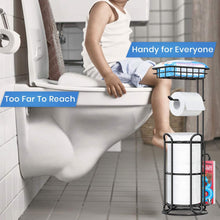 Load image into Gallery viewer, TreeLen Toilet Paper Holder Stand Bathroom Tissue Roll Holders Freestanding with Shelf Storage Large Rolls/Phone/Wipe/Tablet/Magazine-Black
