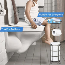 Load image into Gallery viewer, TreeLen Toilet Paper Holder Stand with Shelf Bath Tissue Stand Bathroom Tissue Roll Holder Dispenser Perfect for 4 Mega Rolls, Phone, Wipe, Small Bathroom, RV-Hammered Gray