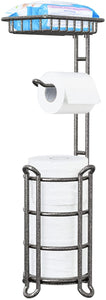 TreeLen Toilet Paper Holder Stand with Shelf Bath Tissue Stand Bathroom Tissue Roll Holder Dispenser Perfect for 4 Mega Rolls, Phone, Wipe, Small Bathroom, RV-Hammered Gray