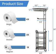 Load image into Gallery viewer, TreeLen Toilet Paper Holder Stand with Shelf Bath Tissue Stand Bathroom Tissue Roll Holder Dispenser Perfect for 4 Mega Rolls, Phone, Wipe, Small Bathroom, RV-Hammered Gray