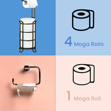 Load image into Gallery viewer, TreeLen Toilet Paper Holder Stand Tissue Paper Roll Dispenser with Shelf for Bathroom Storage Holds Reserve Mega Rolls-Vintage Brass