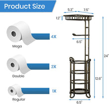Load image into Gallery viewer, TreeLen Toilet Paper Holder Stand Tissue Paper Roll Dispenser with Shelf for Bathroom Storage Holds Reserve Mega Rolls-Vintage Brass
