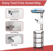 Load image into Gallery viewer, TreeLen Toilet Paper Holder Stand Tissue Holder for Bathroom Floor Standing Toilet Roll Dispenser Storages 4 Reserve Mega Rolls, Phone, Wipes-Vintage Bronze