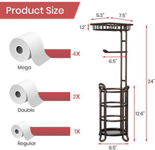 Load image into Gallery viewer, TreeLen Toilet Paper Holder Stand Tissue Holder for Bathroom Floor Standing Toilet Roll Dispenser Storages 4 Reserve Mega Rolls, Phone, Wipes-Vintage Bronze