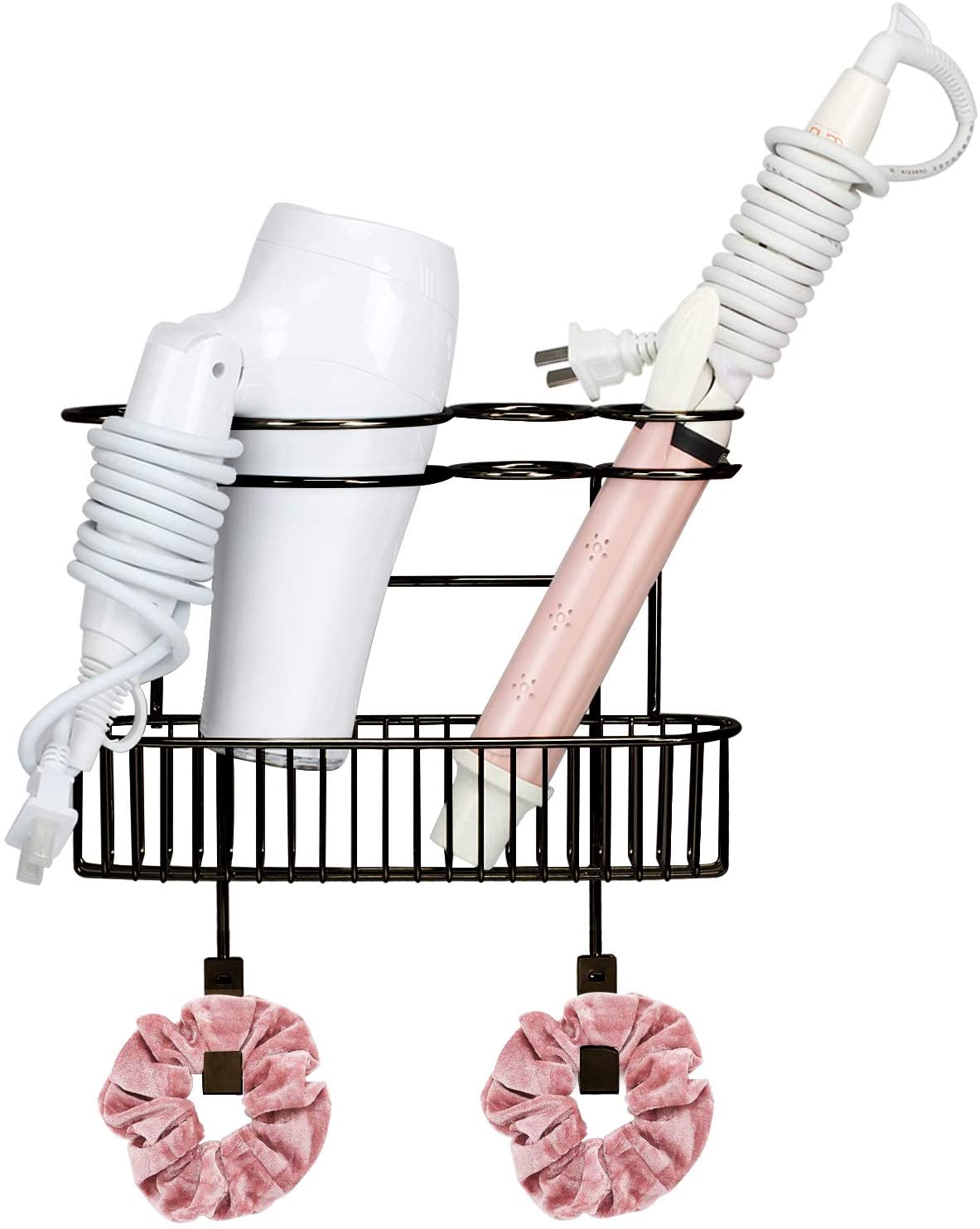 White Metal Wall Mounted Hair Accessory Organizer Caddy, Countertop Blow  Dryer and Flat Iron Holder