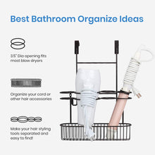 Load image into Gallery viewer, Bathroom Wall Mount Hair Care &amp; Styling Tool Organizer Over The Cabinet Door Storage Basket for Hair Dryer, Flat Iron, Curling Wand, Hair Straightener, Brushes-Bronze