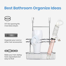 Load image into Gallery viewer, Hair Dryer Holder Organizer Bathroom Styling Tool Appliance Storage Caddy 2 in 1 Wall Mount /Cabinet Door for Hot Curling Iron Straightener Brushes-Chrome