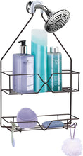 Load image into Gallery viewer, Shower Caddy Hanging over Shower Head Small Rust Roof Shower Organizer with 4 Hooks for Razor Shampoo Holder Bathroom Shower Rack Storage Shelf – Bronze