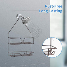 Load image into Gallery viewer, Shower Caddy Hanging over Shower Head Small Rust Roof Shower Organizer with 4 Hooks for Razor Shampoo Holder Bathroom Shower Rack Storage Shelf – Bronze