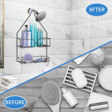 Load image into Gallery viewer, Shower Caddy Hanging over Shower Head Small Rust Roof Shower Organizer with 4 Hooks for Razor Shampoo Holder Bathroom Shower Rack Storage Shelf – Bronze