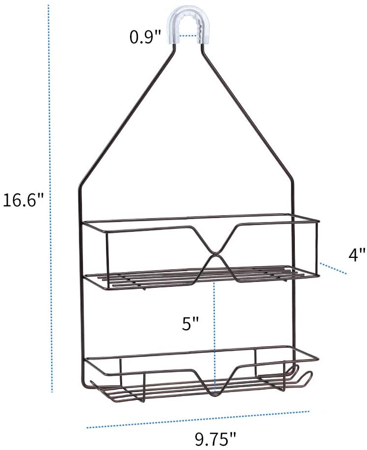 Oumilen Shower Caddy Over Shower Head, Hanging Rustproof Organizer with Hooks and Soap Basket, Silver