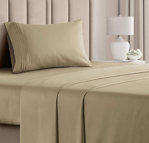 3 Piece - College Dorm Room Bed Sheets - Hotel Luxury Bed Sheets - Extra Soft Sheets - Deep Pockets - Easy Fit - Breathable & Cooling Sheets – Bed Sheets Beige