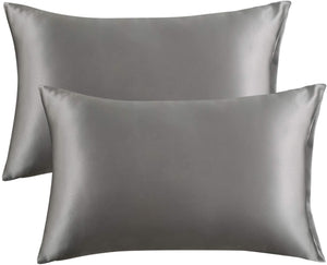 Satin Pillowcase for Hair and Skin, 2-Pack Pillow Cases - Satin Pillow Covers with Envelope Closure, Dark Grey