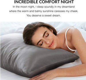 Satin Pillowcase for Hair and Skin, 2-Pack Pillow Cases - Satin Pillow Covers with Envelope Closure, Dark Grey