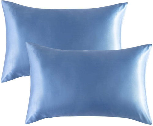 Satin Pillowcase for Hair and Skin, 2-Pack Pillow Cases - Satin Pillow Covers with Envelope Closure, Airy Blue