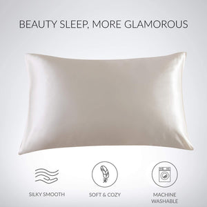 Satin Pillowcase for Hair and Skin, 2-Pack Pillow Cases - Satin Pillow Covers with Envelope Closure, Beige
