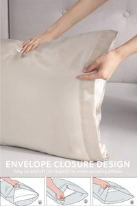 Satin Pillowcase for Hair and Skin, 2-Pack Pillow Cases - Satin Pillow Covers with Envelope Closure, Beige