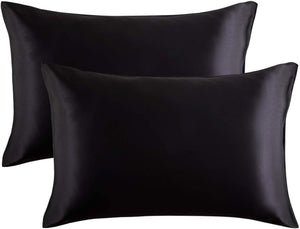 Satin Pillowcase for Hair and Skin, 2-Pack Pillow Cases - Satin Pillow Covers with Envelope Closure, Black