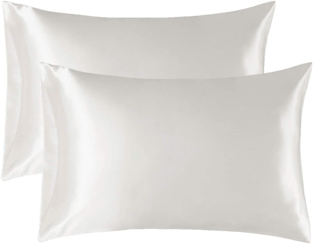 Satin Pillowcase for Hair and Skin, 2-Pack Pillow Cases - Satin Pillow Covers with Envelope Closure,  Ivory