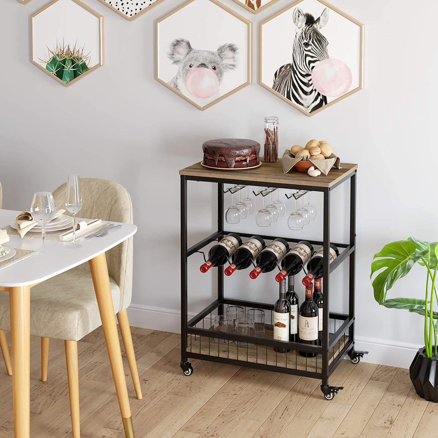 Wine Bar Cart, Simple Modern Beverage Cart with Wine Rack/Glass Holder –  TreeLen