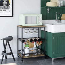 Load image into Gallery viewer, Wine Bar Cart, Simple Modern Beverage Cart with Wine Rack/Glass Holder, Rolling Serving Cart with Lockable Wheels for Home Kitchen, Wood and Metal Frame, Rustic Brown