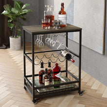 Load image into Gallery viewer, Bar Carts for Home, Mobile Wine Cart on Wheels, Wine Rack Table with Glass Holder, Utility Kitchen Serving Cart with Storage, Wood and Metal Frame,Dark Brown