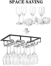 Load image into Gallery viewer, Wine Glass Rack - Under Cabinet Stemware Wine Glass Holder Glasses Storage Hanger Metal Organizer for Bar Kitchen Black