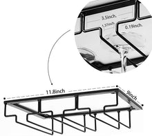 Load image into Gallery viewer, Wine Glass Rack - Under Cabinet Stemware Wine Glass Holder Glasses Storage Hanger Metal Organizer for Bar Kitchen Black