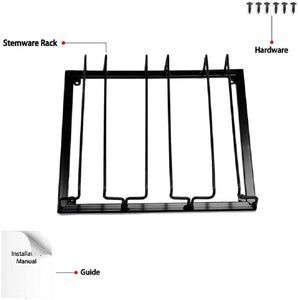 Wine Glass Rack - Under Cabinet Stemware Wine Glass Holder Glasses Storage Hanger Metal Organizer for Bar Kitchen Black