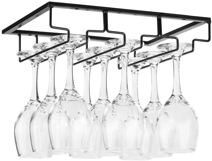 Black Metal Wire Under Cabinet Wine Glass Stemware Organizer Rack