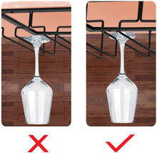 Load image into Gallery viewer, Wine Glasses Rack Under Cabinet Stemware Rack,Wine Glass Hanger Rack Wire Wine Glass Holder Storage Hanger for Cabinet Kitchen Bar (3 Rows)