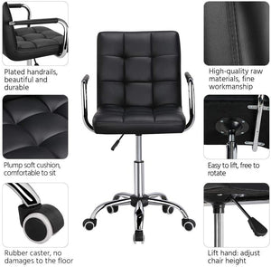 Desk Chair - Office Chair with Arms/Wheels for Teens/Students Swivel Faux Leather Home Computer Black