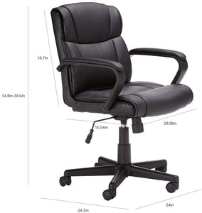 Ergonomic, Adjustable, Swivel Office Desk Chair with Armrest, Black Bonded Leather