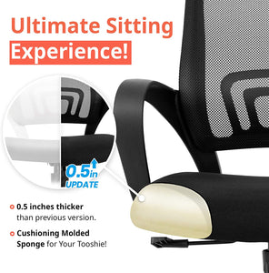 Office Chair Computer Desk Chair Gaming - Ergonomic Mid Back Cushion Lumbar Support with Wheels Comfortable Blue Mesh Racing Seat Adjustable Swivel Rolling Home Executive (Black)