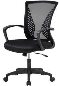 Home Office Chair Mid Back PC Swivel Lumbar Support Adjustable Desk Task Computer Ergonomic Comfortable Mesh Chair with Armrest (Black)