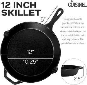 Cast Iron Skillet Set - 3-Piece: 8" + 10" + 12"-Inch Chef Frying Pans - Pre-Seasoned Oven Safe Cookware + 3 Heat-Resistant Handle Covers - Indoor