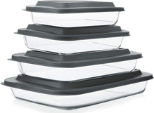 Load image into Gallery viewer, 8-Piece Deep Glass Baking Dish Set with Plastic lids,Rectangular Glass Bakeware Set with BPA Free Lids, Baking Pans for Lasagna, Leftovers, Cooking, Kitchen, Freezer-to-Oven and Dishwasher, Gray