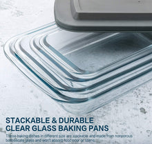 Load image into Gallery viewer, 8-Piece Deep Glass Baking Dish Set with Plastic lids,Rectangular Glass Bakeware Set with BPA Free Lids, Baking Pans for Lasagna, Leftovers, Cooking, Kitchen, Freezer-to-Oven and Dishwasher, Gray
