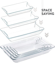 Load image into Gallery viewer, Superior Glass Casserole Dish Set - 4-Piece Rectangular Bakeware Set, Modern Unique Design Glass Baking-Dish Set - Grip Handles for Easy Carry from Hot Oven To Table, Nesting for Space-Saving Storage