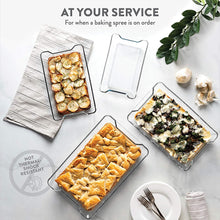 Load image into Gallery viewer, Superior Glass Casserole Dish Set - 4-Piece Rectangular Bakeware Set, Modern Unique Design Glass Baking-Dish Set - Grip Handles for Easy Carry from Hot Oven To Table, Nesting for Space-Saving Storage