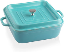 Load image into Gallery viewer, Ceramic Casserole Dish with Lid, 2.5Quart Square Lasagna Pan for Cooking, Dinner, Kitchen, 12.4 x 10.1 x 3.3 Inches (Turquoise)