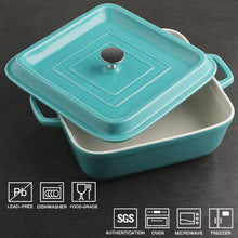 Load image into Gallery viewer, Ceramic Casserole Dish with Lid, 2.5Quart Square Lasagna Pan for Cooking, Dinner, Kitchen, 12.4 x 10.1 x 3.3 Inches (Turquoise)