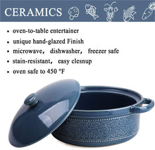 Load image into Gallery viewer, Casserole Dish, 2 Quart Round Ceramic Bakeware with Cover, Lace Emboss Baking Dish for Dinner, Banquet and Party (Blue)