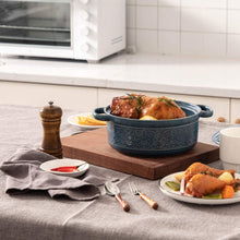 Load image into Gallery viewer, Casserole Dish, 2 Quart Round Ceramic Bakeware with Cover, Lace Emboss Baking Dish for Dinner, Banquet and Party (Blue)