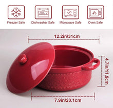 Load image into Gallery viewer, Casserole Dish, 2 Quart Round Ceramic Bakeware with Cover, Lace Emboss Baking Dish for Dinner, Banquet and Party (Red)